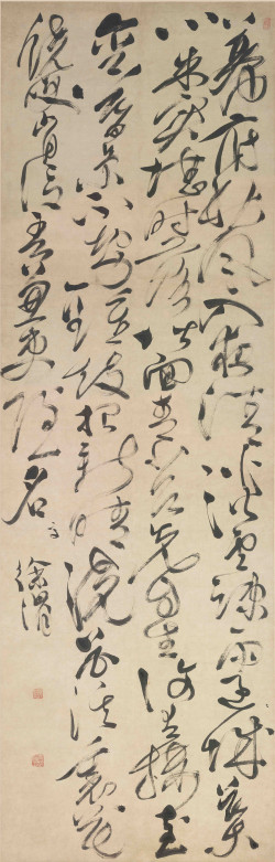 徐渭《草书杜甫怀西郭茅舍诗轴》