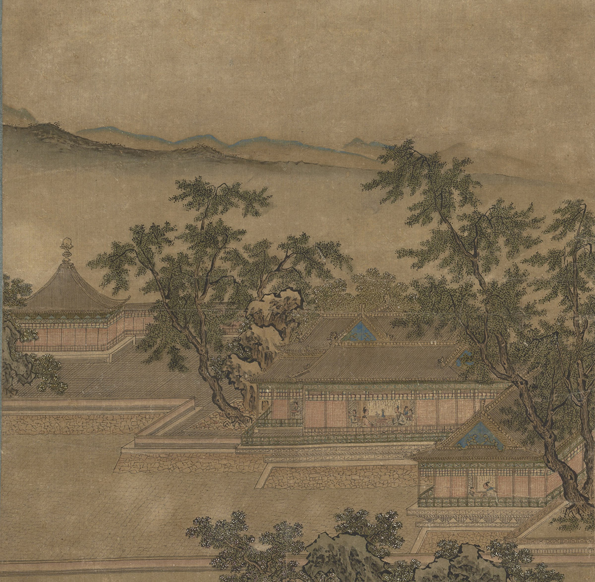 明 仇英 柳园人形山水图 21.5×21.jpg