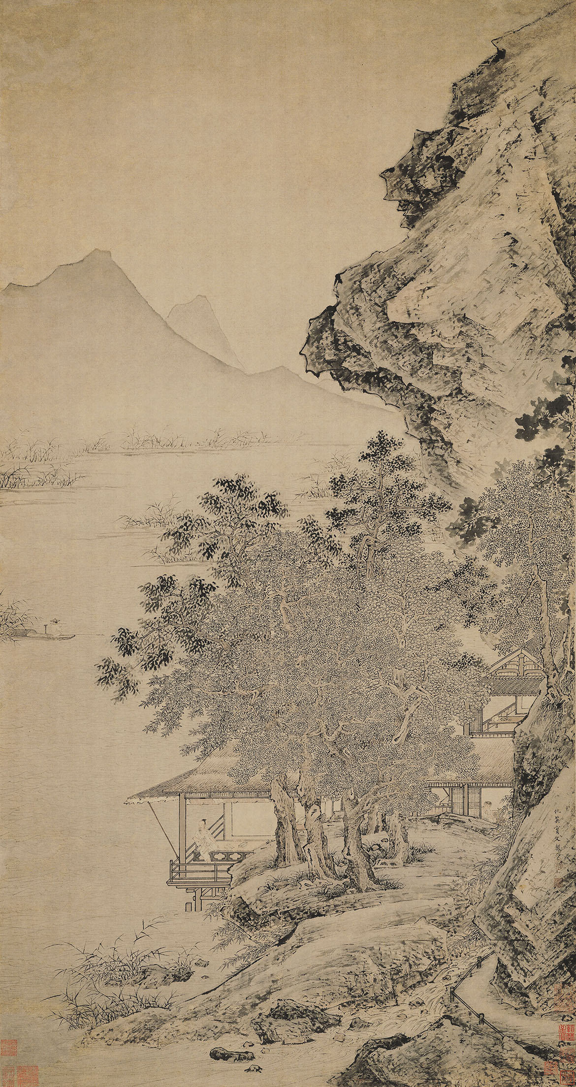 明 仇英 渔笛图 绢布113x60美国纳尔逊.jpg